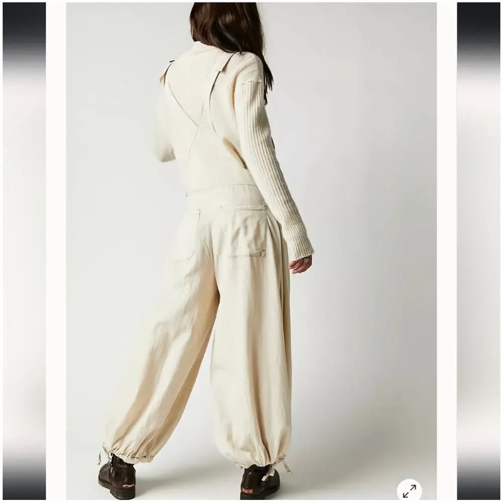 Free People Overalls Womens Medium Morning Oat Follow the Sun One Piece Balloon